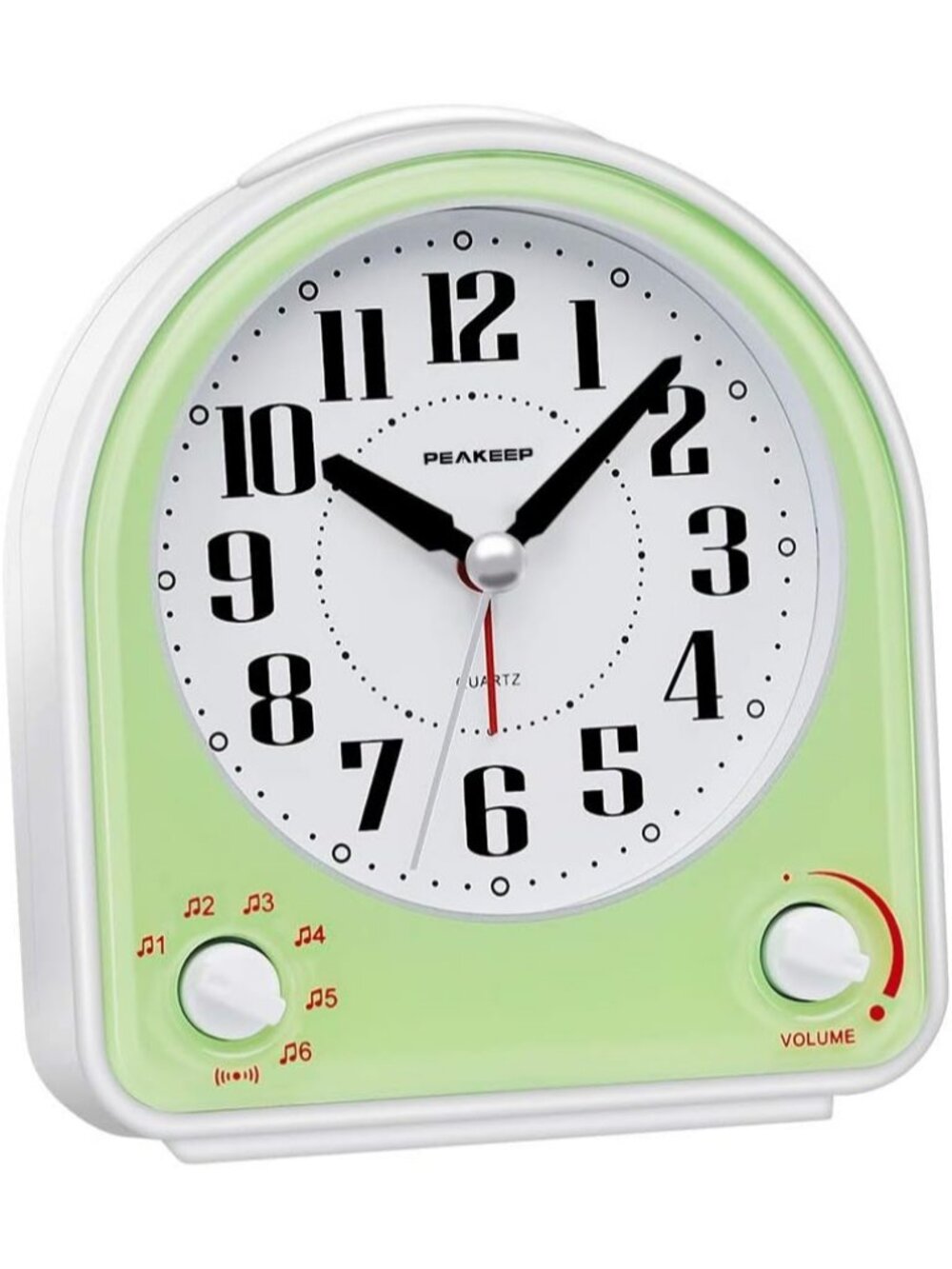 Home Green Analog Battery Operated Alarm Non-Ticking Silent Semicircular Clock